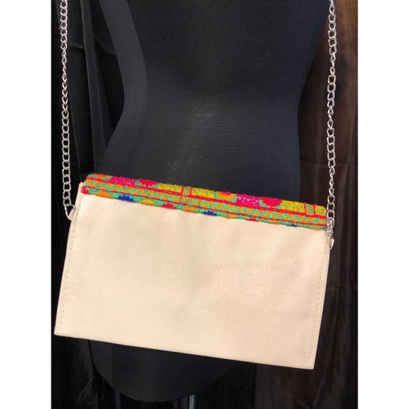 Neon Pink Yellow and Blue Embroidered Small Shoulder Pocketbook from India - Picture 6 of 6